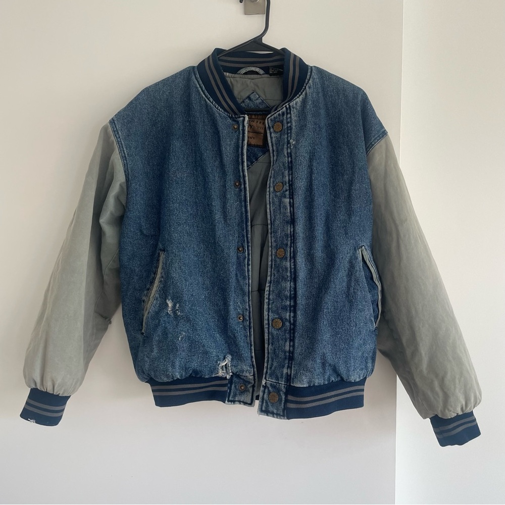 90s vintage denim varsity jacket